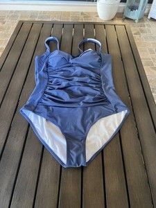 Ekouaer Womens One Piece Swimsuit Elegant Inspired Vintage Shirred Large Blue